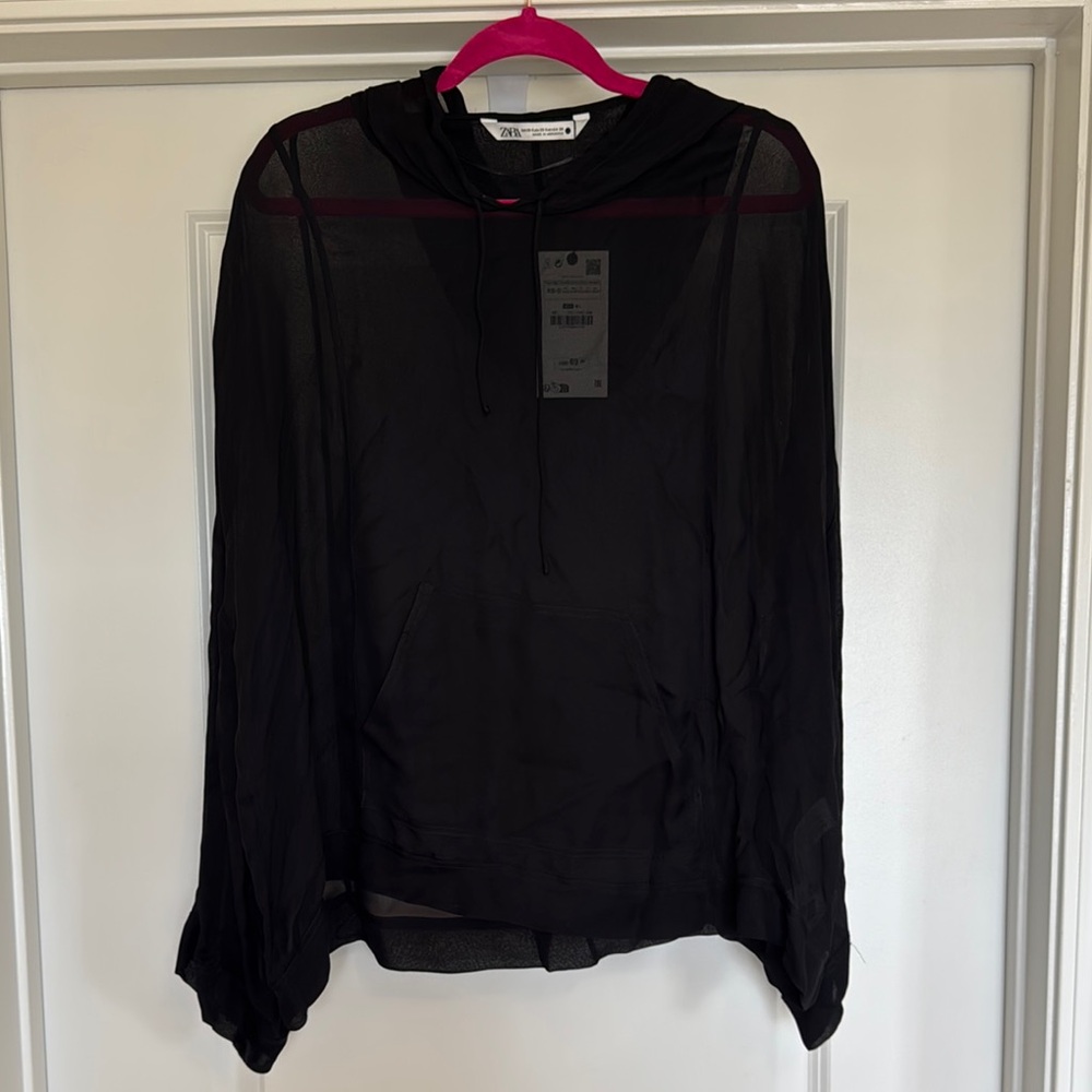 Zara Black Sheer Hooded Blouse